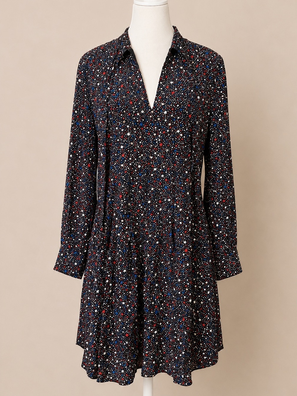 Madewell 100% Silk Star Print Long Sleeve Dress • Black • Size 6